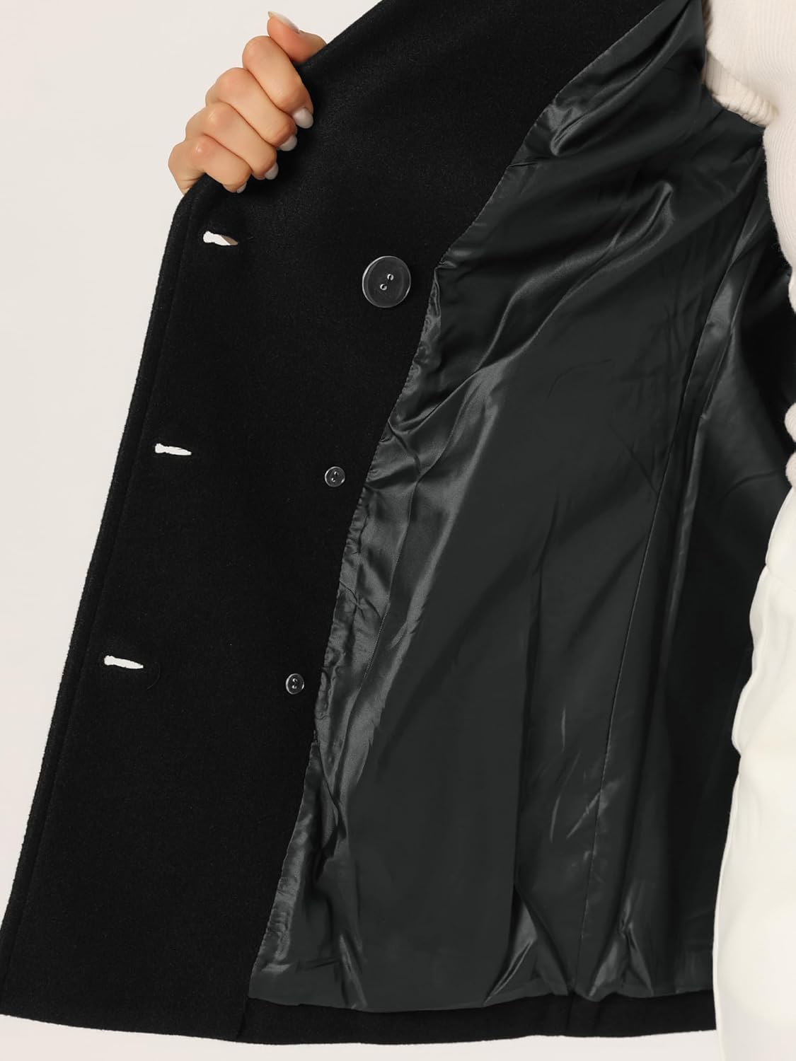 Allegra K Women's Winter Coats Long Sleeve Lapel Mid-thigh Outerwear Double Breasted Pea Coat - Image 6