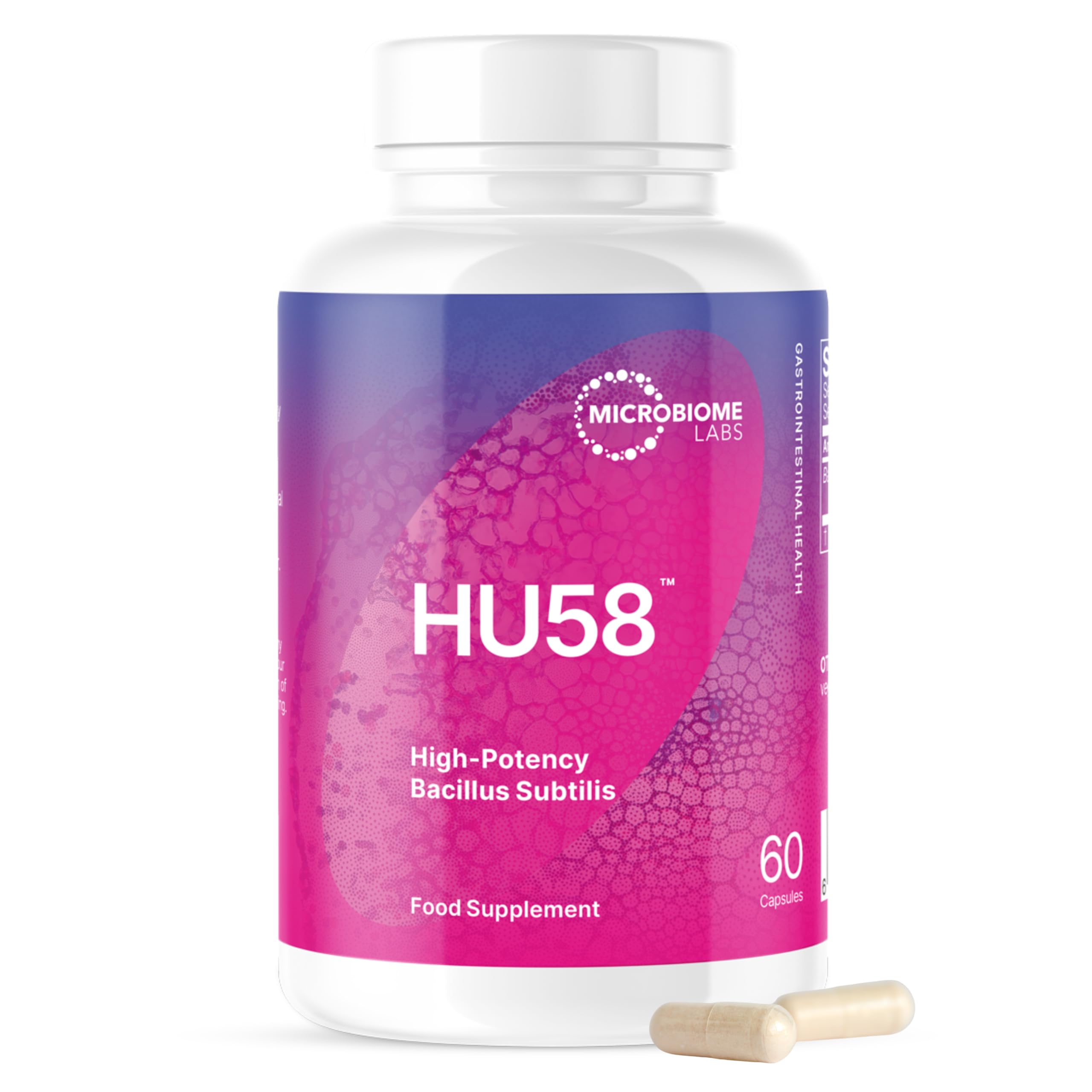 HU58 – High-Potency Bacillus subtilis Spore Probiotic Supplement – Probiotics for Digestive Health & Gut Support, Ideal for Men & Women – 100% Survivability – 60 Vegan Capsules