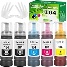 104 Ink Compatible with Epson Ink Bottles 104 for ecotank ET-1810 ET-2870 ET-2720 ET-2715 ET-2721 ET-2712 ET-2810 ET-2820 ET-2821 ET-2825 ET-2825 ET-288 26 ET- 4700 ET-4800 (5P 2BK/C/M/Y)