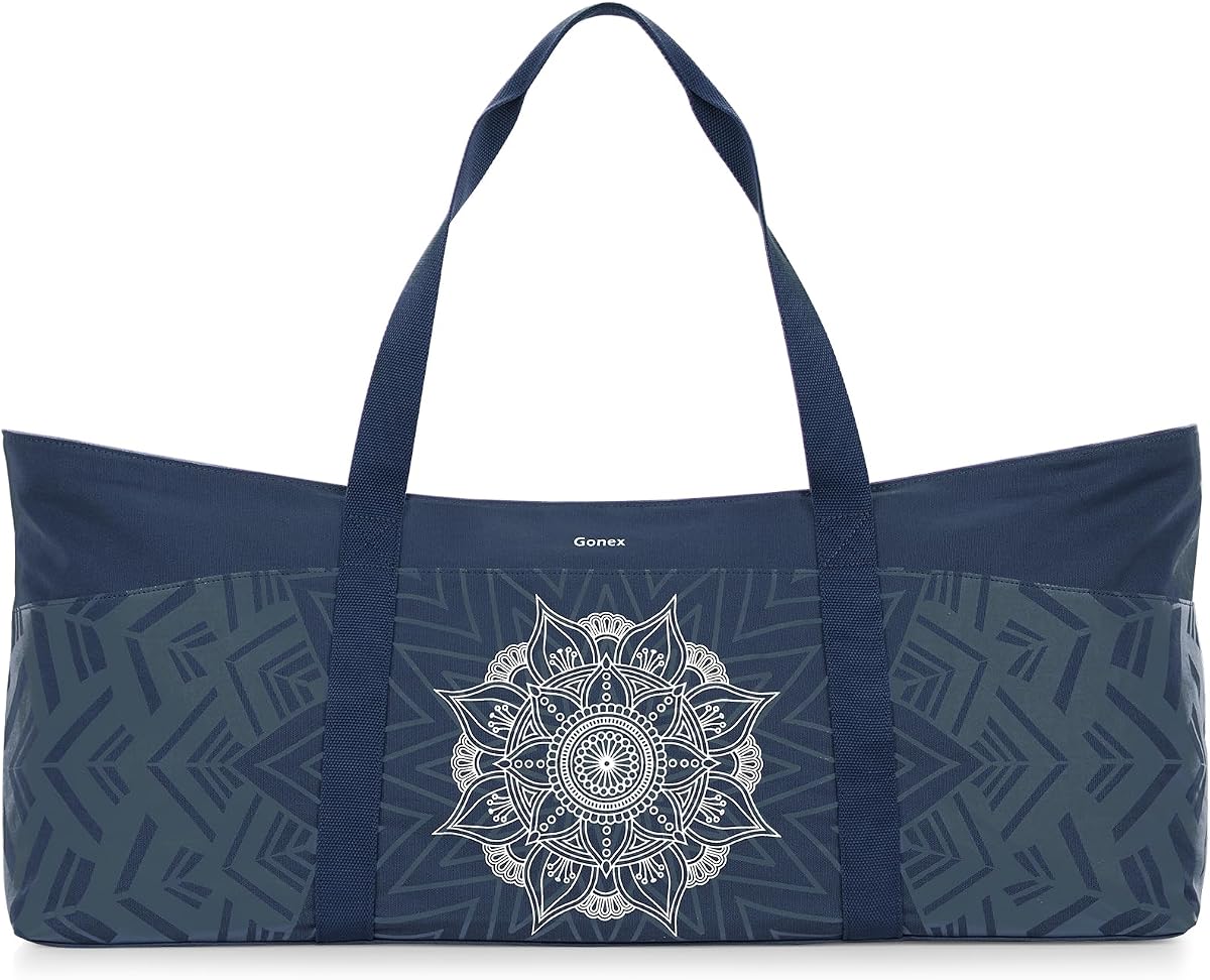 Bolsa para colchoneta de yoga Gonex, bolsa de gimnasio de lona extra con cremallera metálica de bolsillo impermeable, se adapta a colchonetas y bloques, porta colchonetas de yoga con estilo para mujeres, ideal para yoga, pilates, entrenamiento, viajes | Lona duradera, lavable a máquina, se adapta a la mayoría de las colchonetas de yoga, gran acceso rápido de apertura, bolsillo impermeable