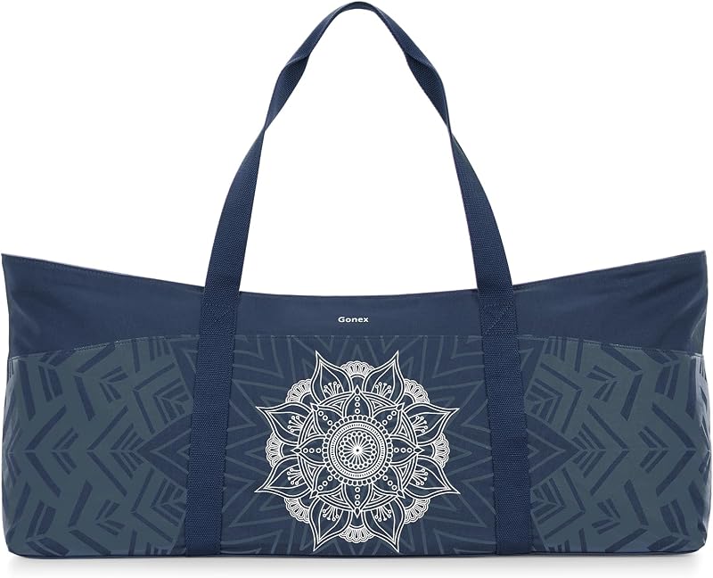 Bolsa para colchoneta de yoga Gonex, bolsa de gimnasio de lona extra con cremallera metálica de bolsillo impermeable, se adapta a colchonetas y bloques, porta colchonetas de yoga con estilo para mujeres, ideal para yoga, pilates, entrenamiento, viajes | Lona duradera, lavable a máquina, se adapta a la mayoría de las colchonetas de yoga, gran acceso rápido de apertura, bolsillo impermeable