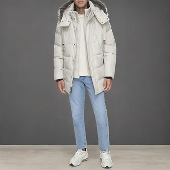 Andrew Marc Men's Gattica Down Parka Jacket With Removable Faux Fur Trimmed Hood and Bib
