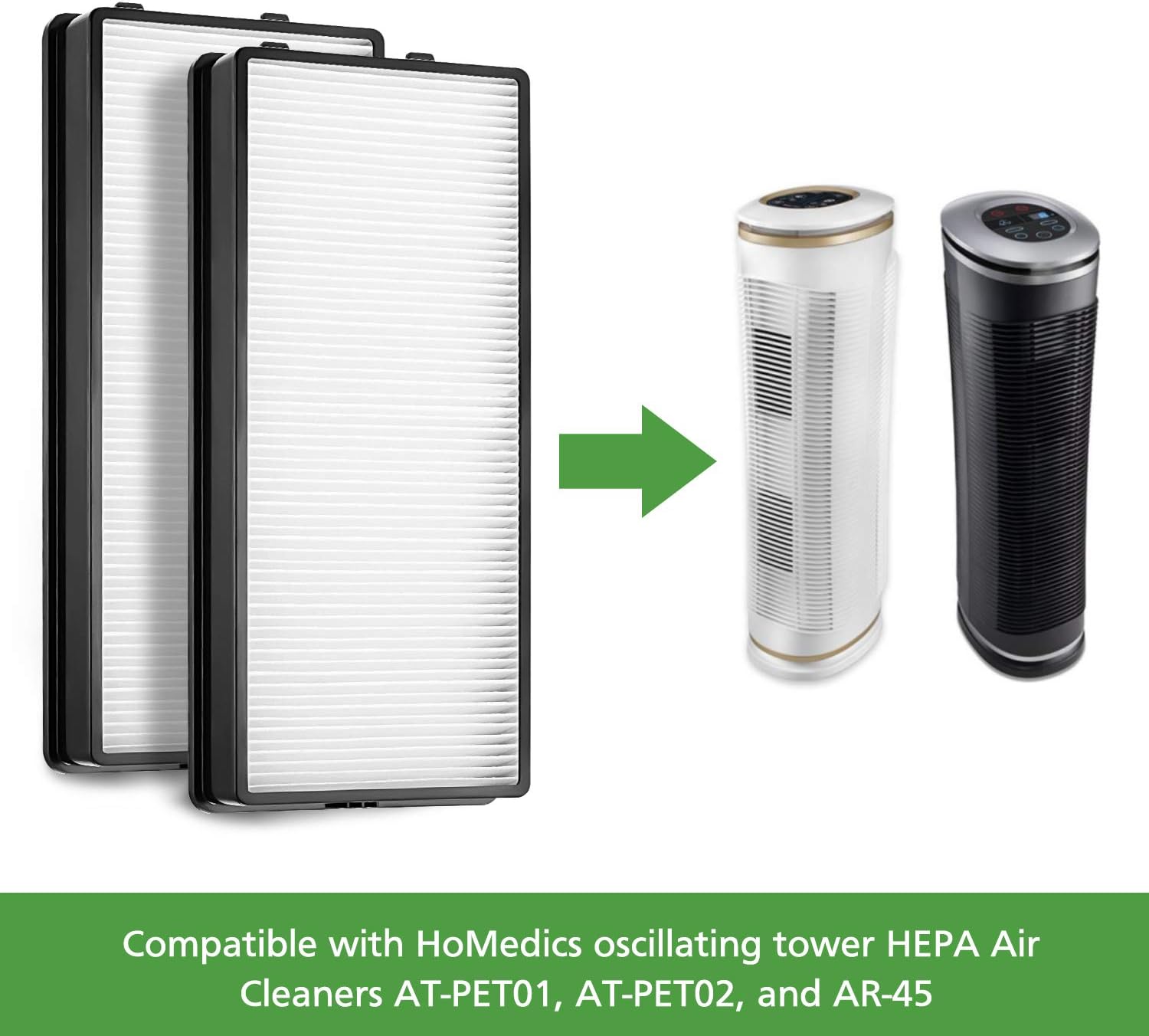 LINNIW HEPA Filter Replacement Compatible for HoMedics Tower Air Purifier AT-PET01, AT-PET02, and AR-45 (2 pack)
