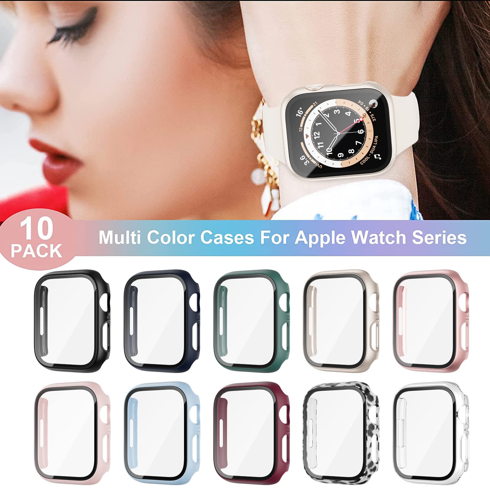 Custodia rigida per Apple Watch serie SE/6/5/4 da 40 mm con pellicola protettiva in vetro temperato, resistente ai graffi ad alta definizione per accessori Apple Watch (10 colori, 40 mm)