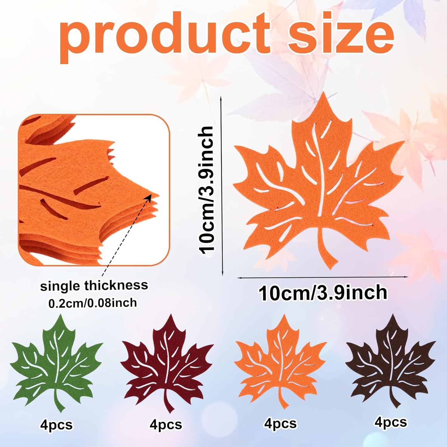 16pcs Maple Leaf Coasters, Felt Fall Drink Coasters Heat Insulation Non-Slip Table Coffee Cup Decoration Placemats Coaster Set for Thanksgiving Autumn Home Kitchen Dinner Table Decor (4 Colors)