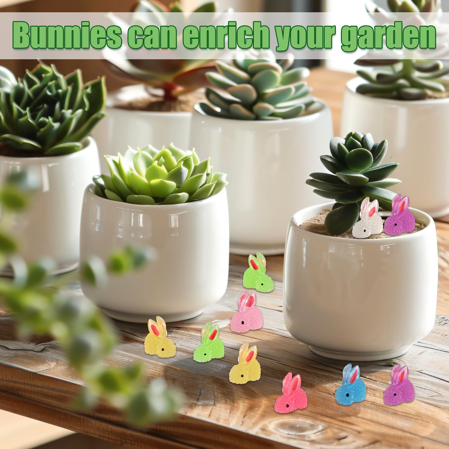 70pcs Easter Luminous Mini Resin Bunny Figures, 7 Colors Miniature Resin Bunny Animals Figurines Glow in The Dark Tiny Rabbit Ornament Mixed Small Resin Rabbit for Happy Easter Decor