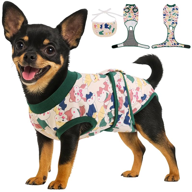 Macacão de recuperação pós-operatória para cães YibooAura com bandana, tecido elástico, XS (Purrfect Care)