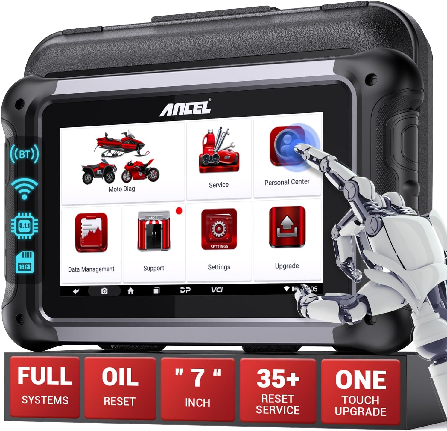 ANCEL MT700 Diagnostic Tool with main screen showing menu options