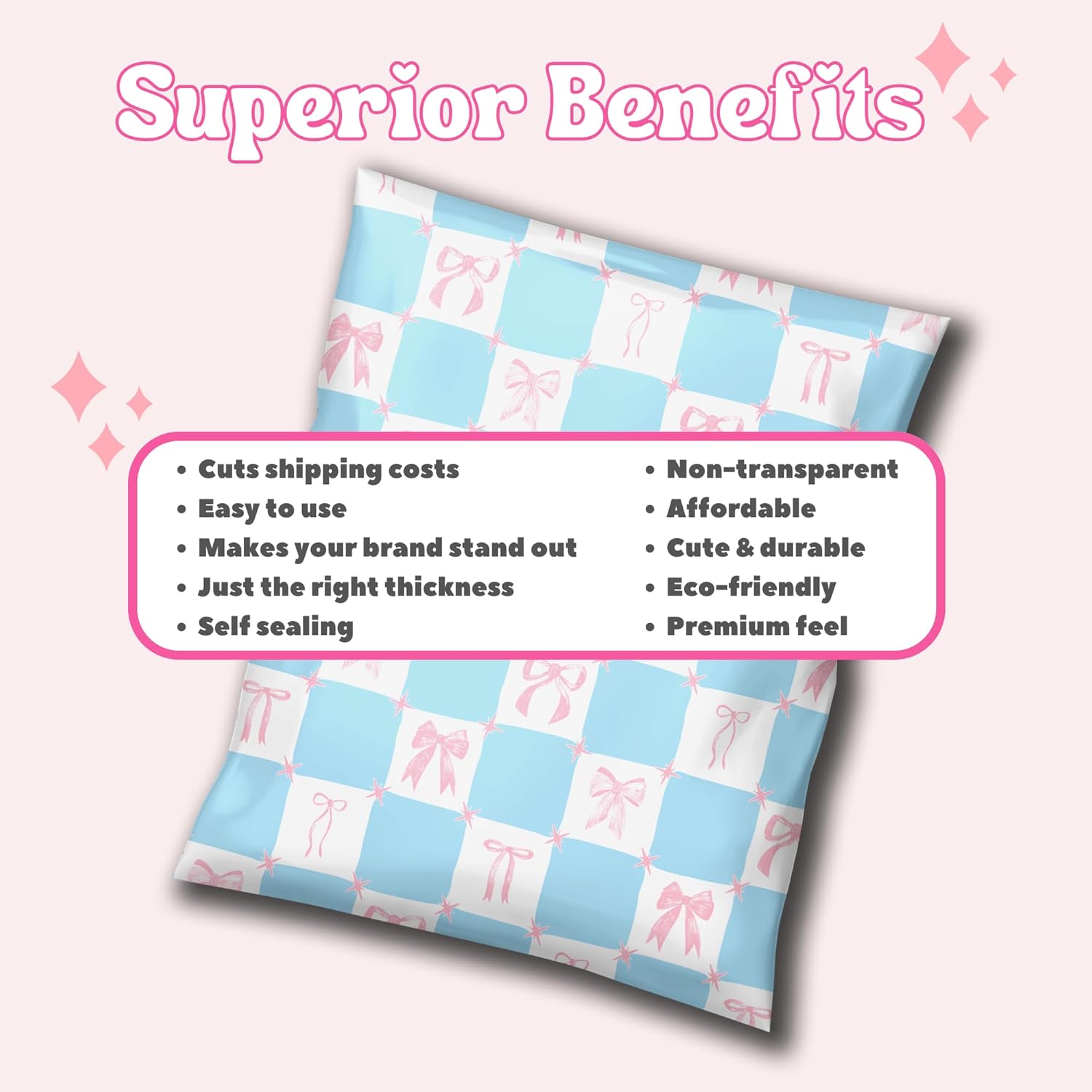 Picksie Mailers- 10x13 Poly Shipping Bags 100 Pack Bulk Mailers Small Business Mailing Supplies Waterproof Boutique Envelope Plastic Poly Bag for Clothing Cute Packaging- Bows & Checks