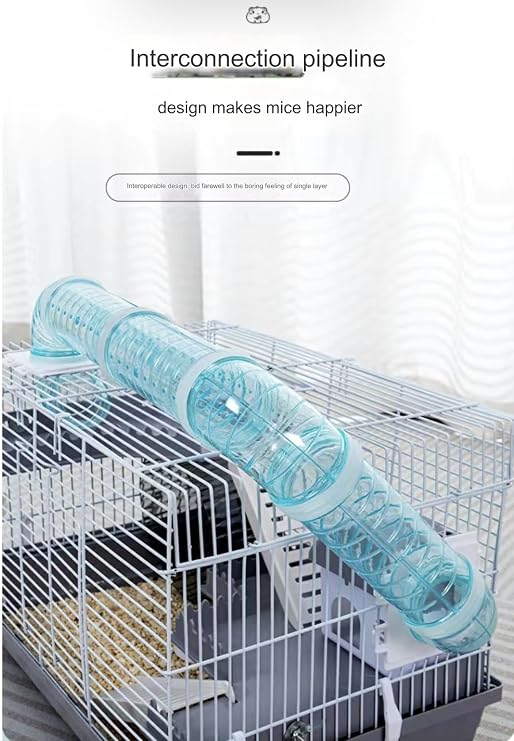 Spacious Hamster cage Guinea Pig Cage & Rabbit Cage Pet CageHamster Cage Hamster House,Rat CageHamster Home Small Animal CageStarter Kit Habitat forPet Gerbils, Fun & Interactive Cage(Tea white gray 1