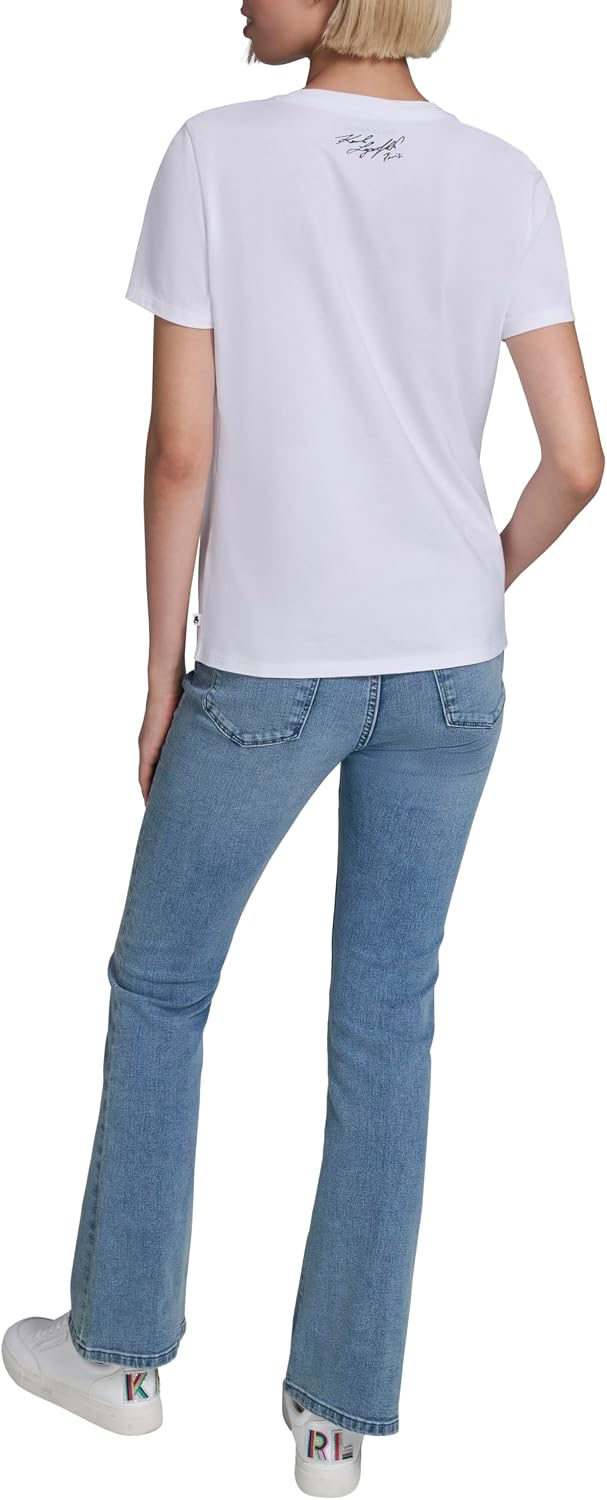 Karl Lagerfeld Women's Short Sleeve Crew Neck Floral Logo T-Shirt