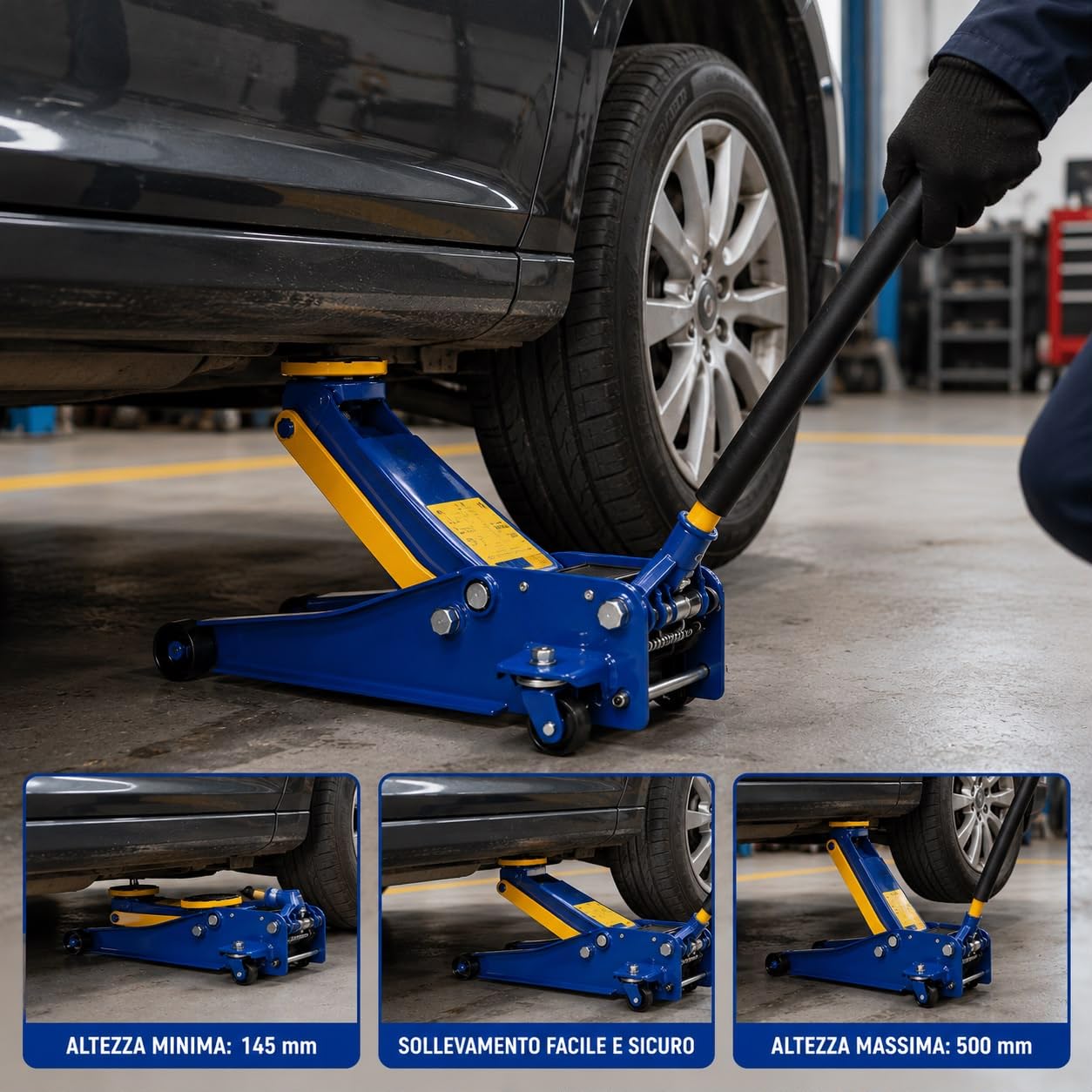 Cric Sollevatore idraulico carrello professionale 4t ruote bidirezionali a cuscinetto, crick martinetto cric Auto Idraulico assetto super ribassato professionale per veicoli doppio pistone