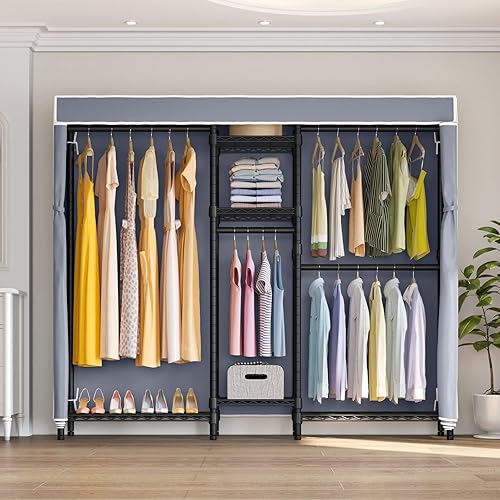 Miniatura 8 de VIPEK Classic V6C - Perchero portátil de alta resistencia, 5 niveles, de alambre, para ropa, de metal negro, con cubierta Oxford gris, 70.1 pulgadas