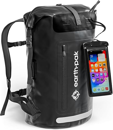 Earth IPX8 Mochila impermeable de 35 L, con cierre enrollable resistente con bolsillo frontal con cierre de fácil acceso y panel trasero acolchado