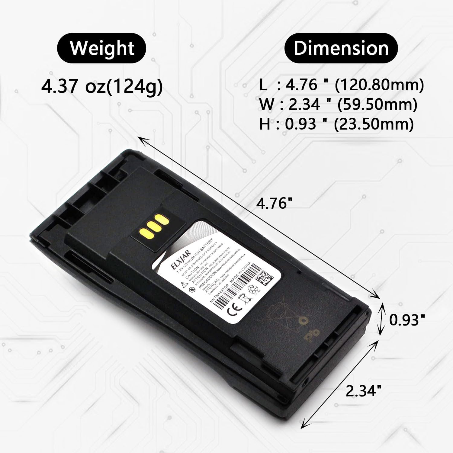 elxjar (2-Pack) 7.4V 2600mAh Battery NNTN4497 Replacement for Motorola CP200 CP200D CP200XLS CP040 CP150 CP380 EP450 PR400 GP3188 GP3688 Walkie Talkies - Image 4