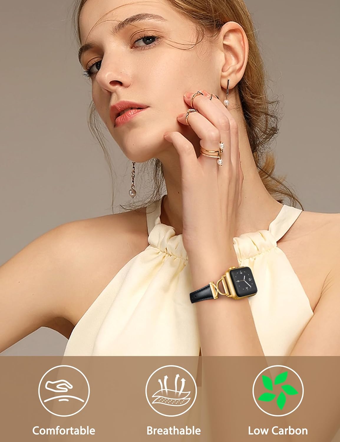 Wearlizer Slim Leather Band Compatible with Apple Watch Bands 40/38/41/44/42/45/46/49mm Women, Dressy Fancy Designer Thin Leather Strap for iWatch Series 11 10 9 8 7 6 5 4 3 SE/Ultra 3 2 1 - Image 2