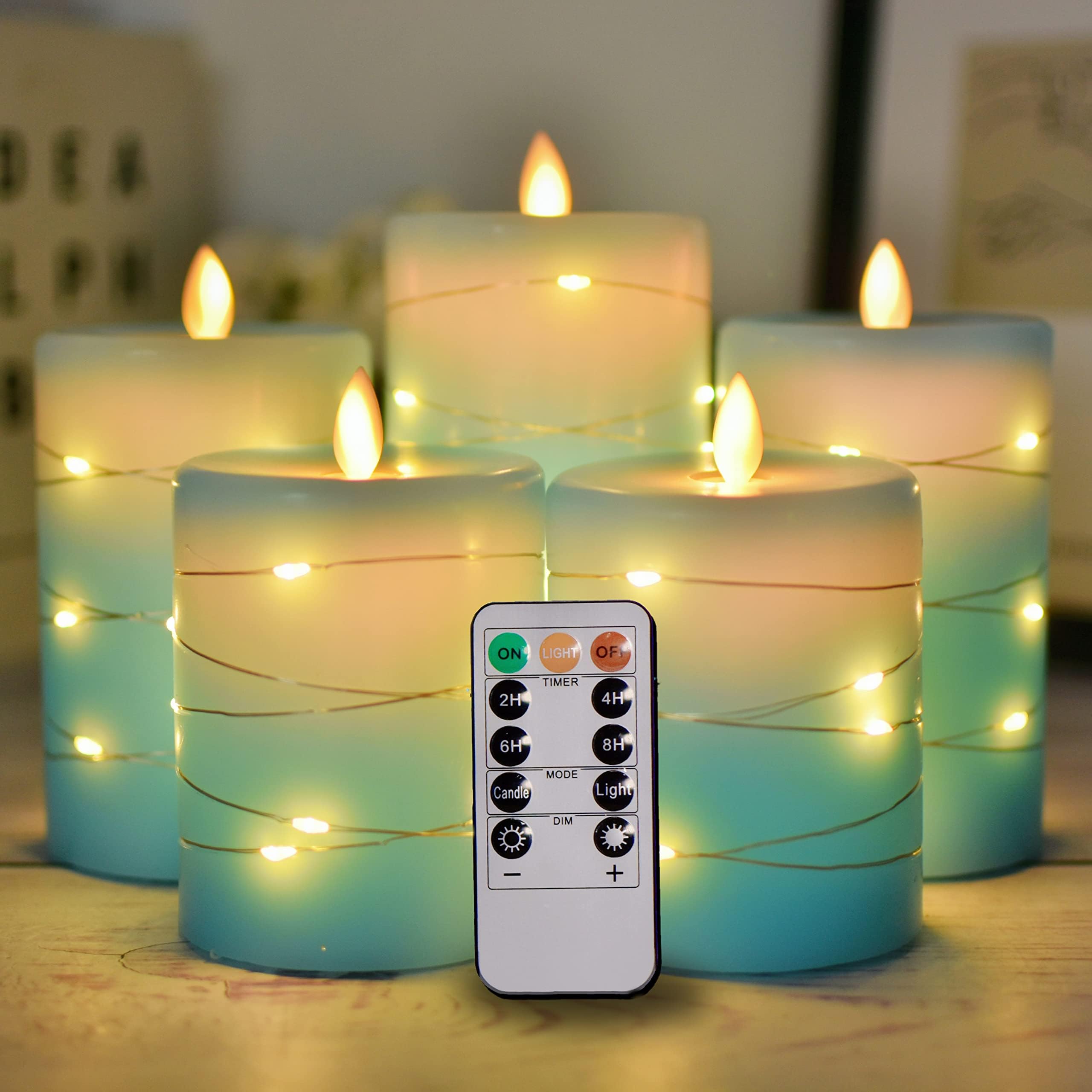 NICEME 5PCS Flameless Candles with Embedded String Lights