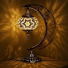 Baquler Turkish Lamp Turkish Moon Lamp Moroccan Stained Glass Table Light Handmade Bohemian Moon Bedside Light for Decorations Home Gift(Classic Style)