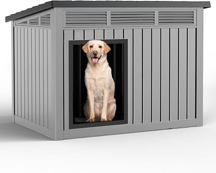 Dog House for Both Indoor and Outdoor with Weatherproof Roof Removable Floors for Medium to Large Dogs Interior Space Grey, Large 42.87 * 32.95 * 31.61