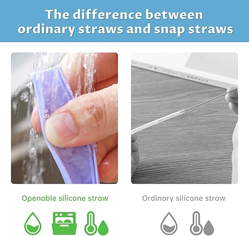 Miniatura 4 de NiHome Paquete de 10 popotes de silicona reutilizables, diseño abrible, fáciles de limpiar, pajitas de grado alimenticio de primera calidad, sin