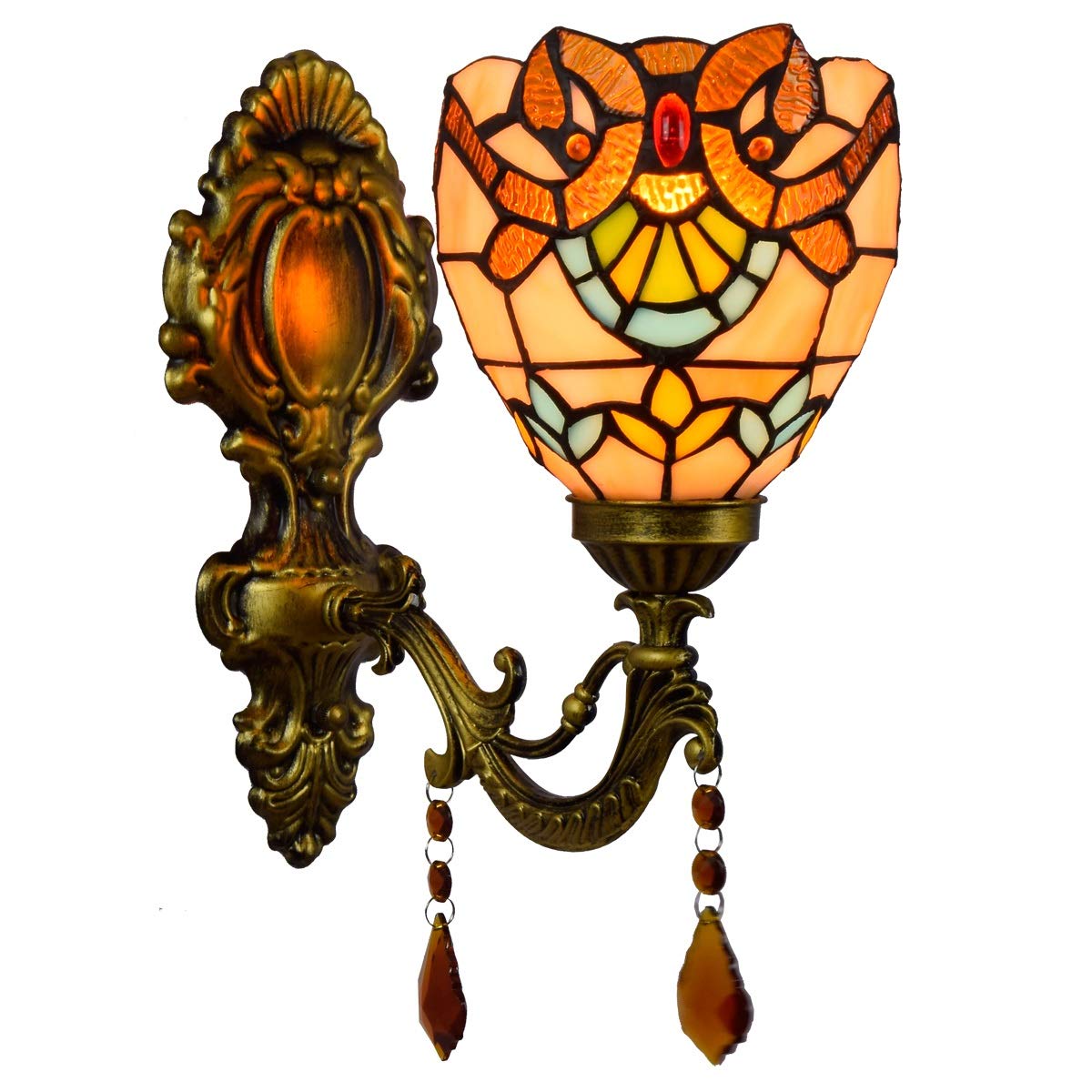Manhong One Color 6 Inches Tiffany Wall Lights, Stained Glass Crystal Wall Mount Sconce Yellow Baroque Vintage Style Decorative Bedside Lamps For Bedroom Living Room Corridor Stairways