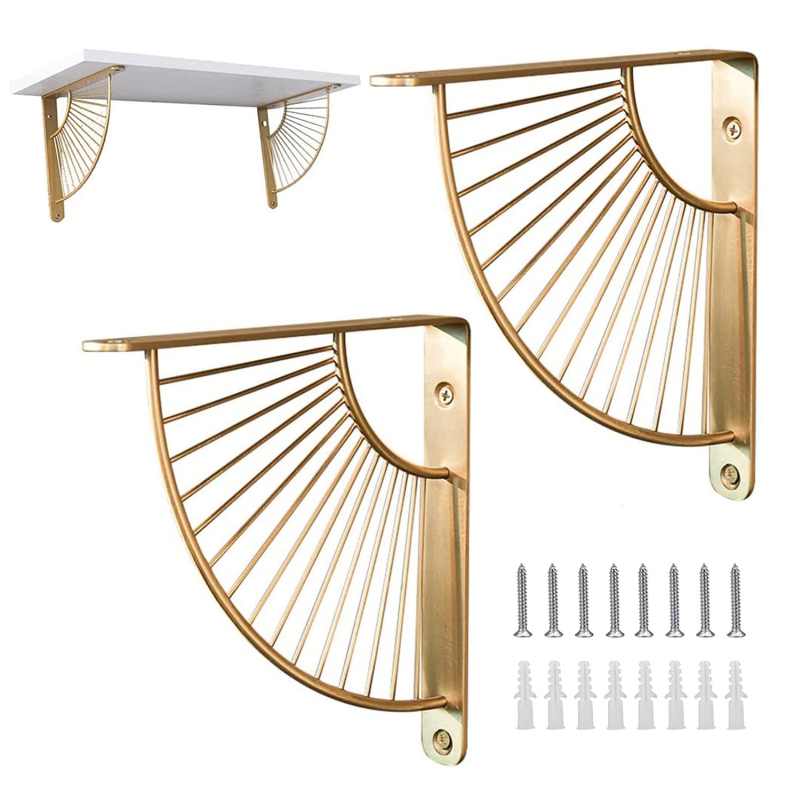 X2 Staffe per mensole,Reggimensola Oro,Staffe di Fissaggio Artigianali Metallo,Supporto per scaffale stoccaggio per Decorazioni per la casa Resistente,Accessori Completi,25cm/10in