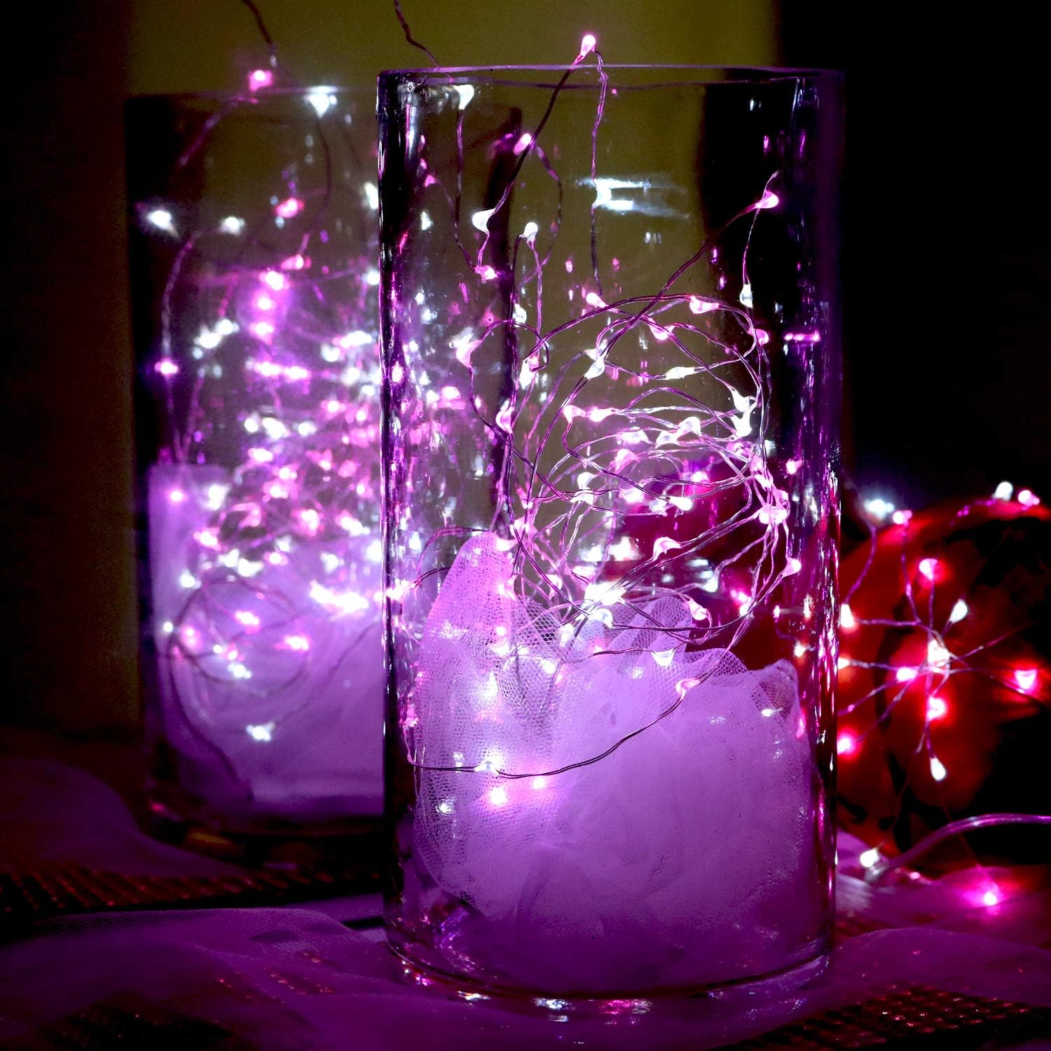 6 Pack 7Ft Starry String Lights No Remote Fairy String Lights 20 Micro Starry LEDs On Silvery Copper Wire CR2032 Batteries Included,for Wedding Centerpiece,Party,Christmas Table Decor (Pink White) image 5