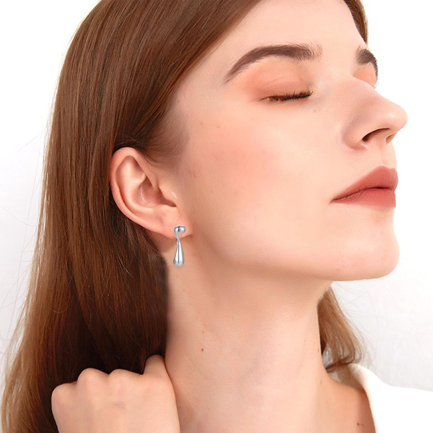 Irregular Waterdrop Earrings Mismatched Melting Liquid Asymmetrical Stainless Steel Ear Studs for Women - Image 2