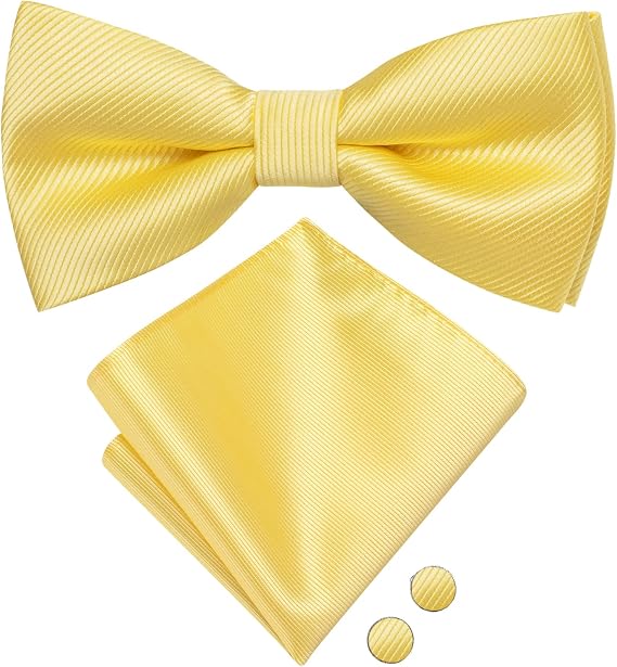 Hi-Tie Bow Ties for Men Pre-Tied Pocket Square with Cufflinks Mens Bowtie Sets for Wedding Formal Party