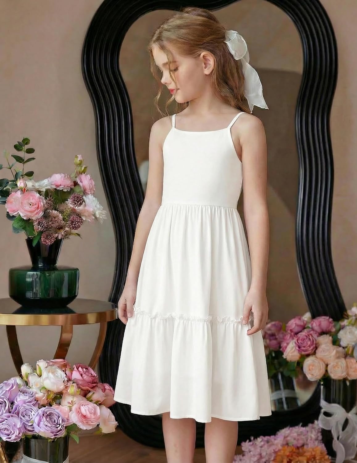 Arshiner Girls Tie Back Dress Spaghetti Strap Ruffle Hem Casual Summer Beach Sundress with Pockets - Image 4