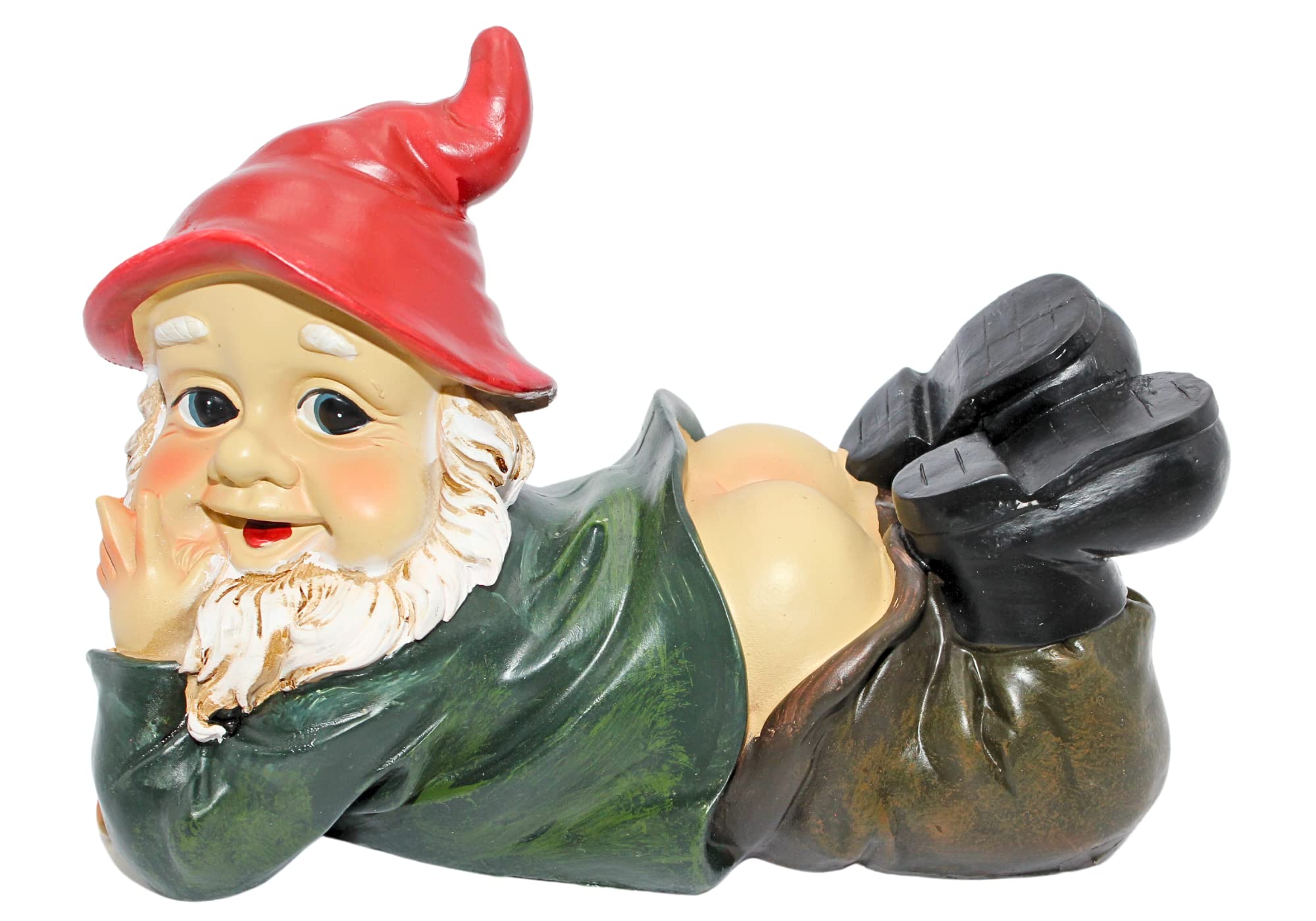 Nain de jardin couché en résine durable avec bonnet rouge éclatant de 24 cm