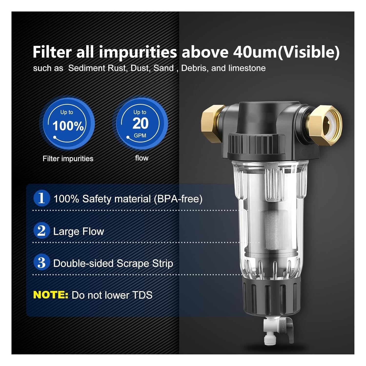 Home Water Filter Pitcher Filter Whole House Rotary Settling Water Filter Central Pre-Filter Purifier System Backwash Stainless Steel Mesh (Color : Host and 1x Filter)