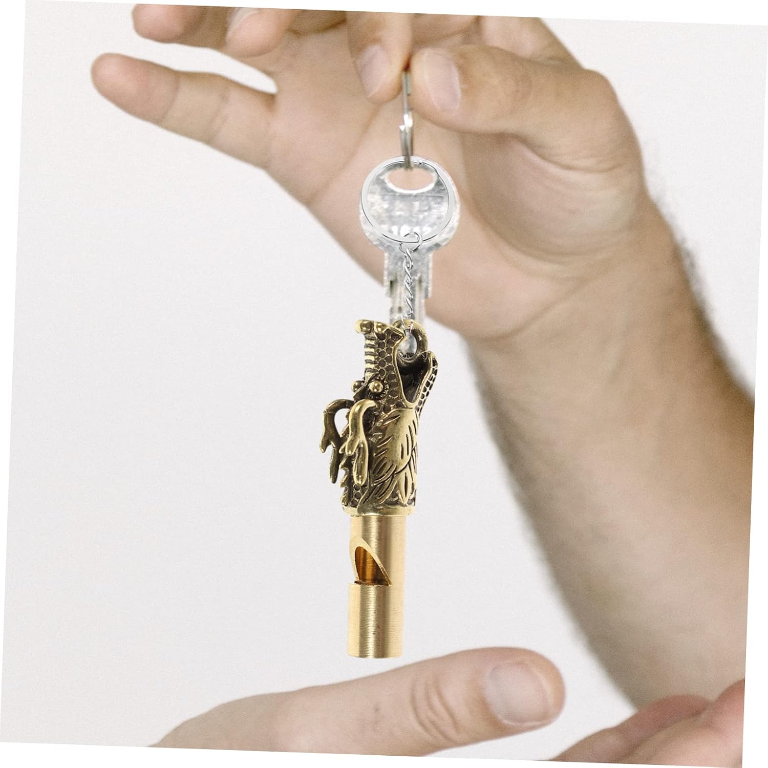 POPETPOP Brass Animal Head Whistle Keychain 4Pcs Golden Outdoor Pendant | Rust Resistant Brass Build, Corrosion Resistant Finish, Suited for Survival Drills and Competition Use