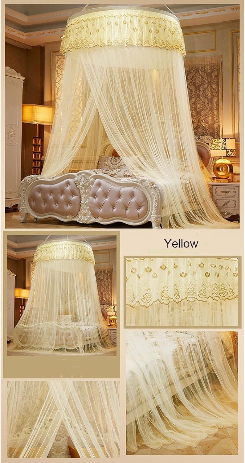 Fabric Bed Drapes Mesh Protection Canopy Shielding Netting,Summer Canopy Bed Curtain Breathable Mosquito Net Bed Canopy Lace Privacy Space Twin Size Dream Sleeping Tents Bed Netting,Yellow