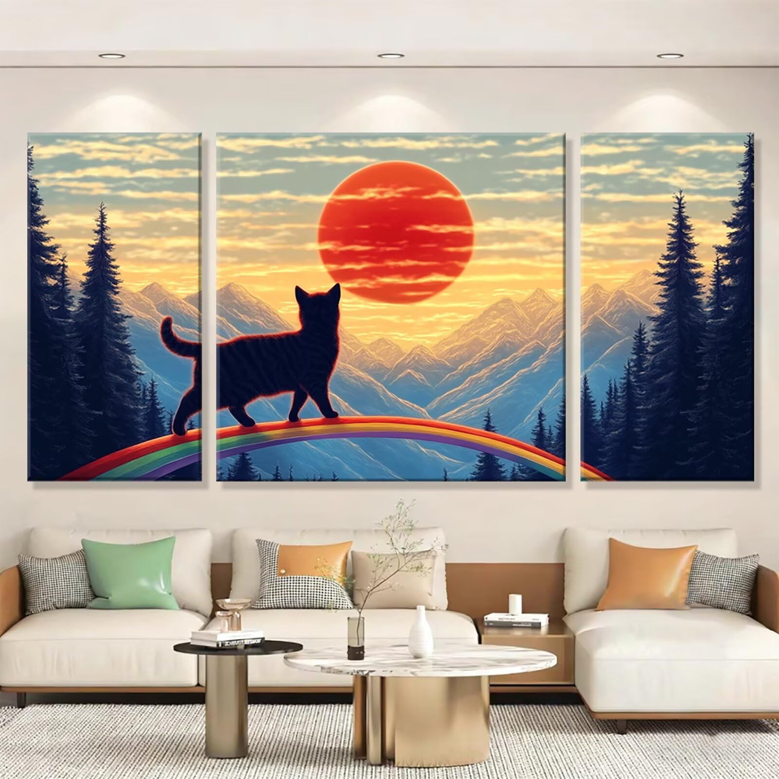 3 Pezzi Dipingere con i Numeri adulti, Paint by Numbers Luna Gatto, Kit Lavoretti Creativi, Kit di Pittura Acrilica Fai-da-Te, con 3- Pennello, Decorazioni Casa 70x140cm (Senza Cornice) y1s-852