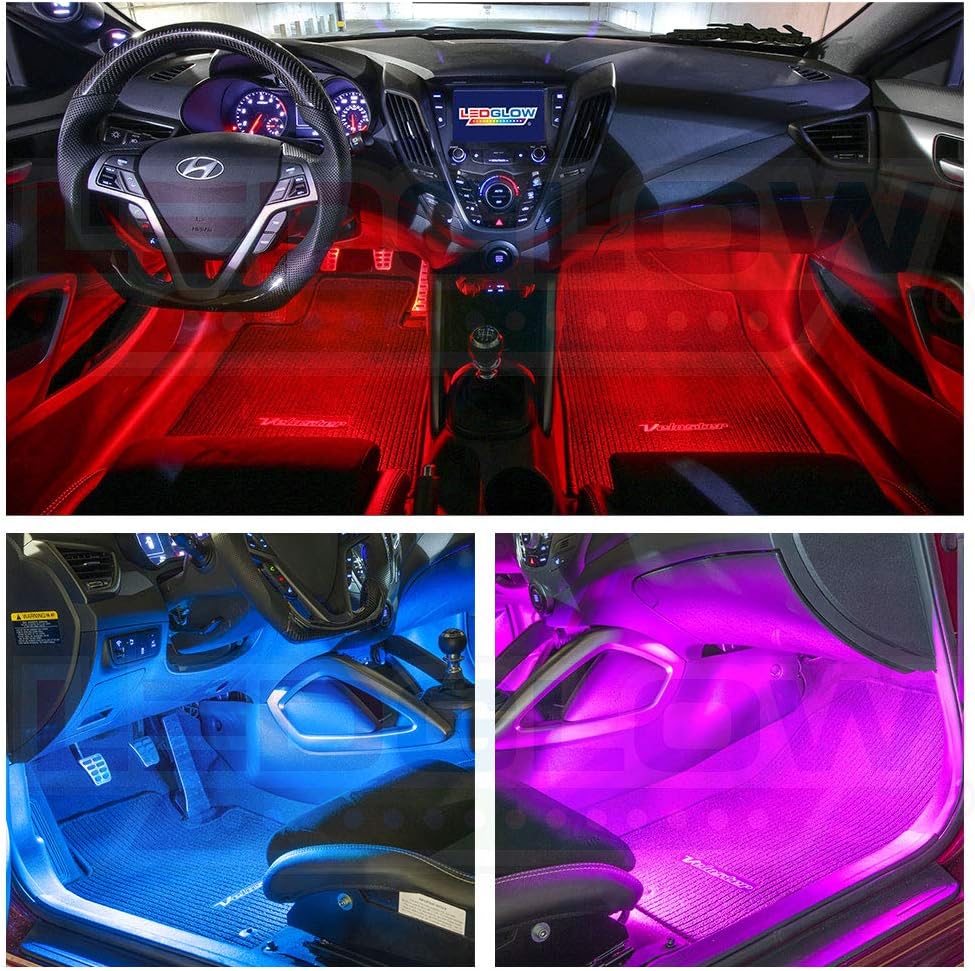 LEDGlow 6pc Flexible Million Color Multi-Color LED Interior Footwell Underdash Neon Lighting Kit for Cars & Trucks - 15 Solid Colors - 10 Unique Patterns - Music Mode - Includes Control Box & Remote