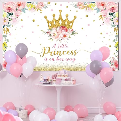 Miniatura 4 de Tatuo Telón de fondo de baby shower de 6 x 3.6 pies, decoración de fiesta de baby shower de princesa para niñas, pancarta de fiesta de flores rosas,