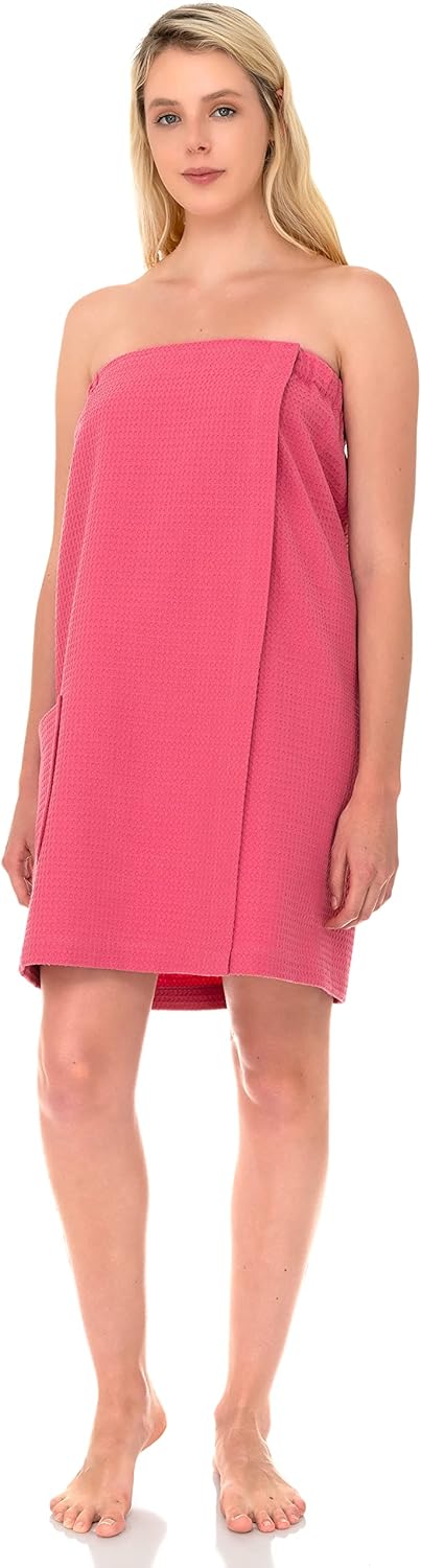 TowelSelections Womens Shower Wrap Adjustable Waffle Bath Wrap Spa Cover-up