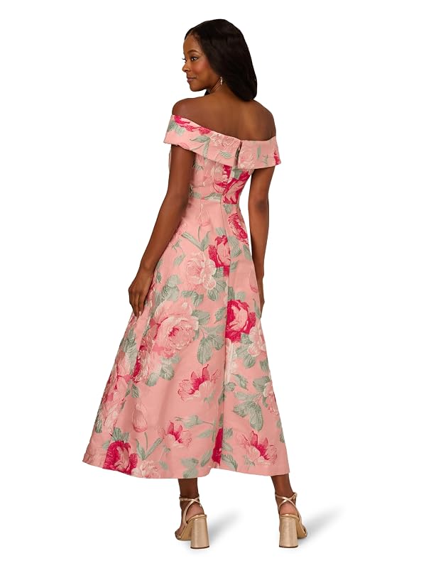 Adrianna Papell Womens Off Shoulder Jacquard Dress, Pink Multi, 6 by Adrianna Papell - Used condition - Image 2