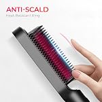 TYMO Hair Straightener Brush, Flat Iron & Comb 2 in 1 for Straightening, Anti-Scald Hot Comb, 5 Temp for All Hair Types, Straightening Brush for Women, Fast Finish with Smooth, Shiny, TYMO RING, Black