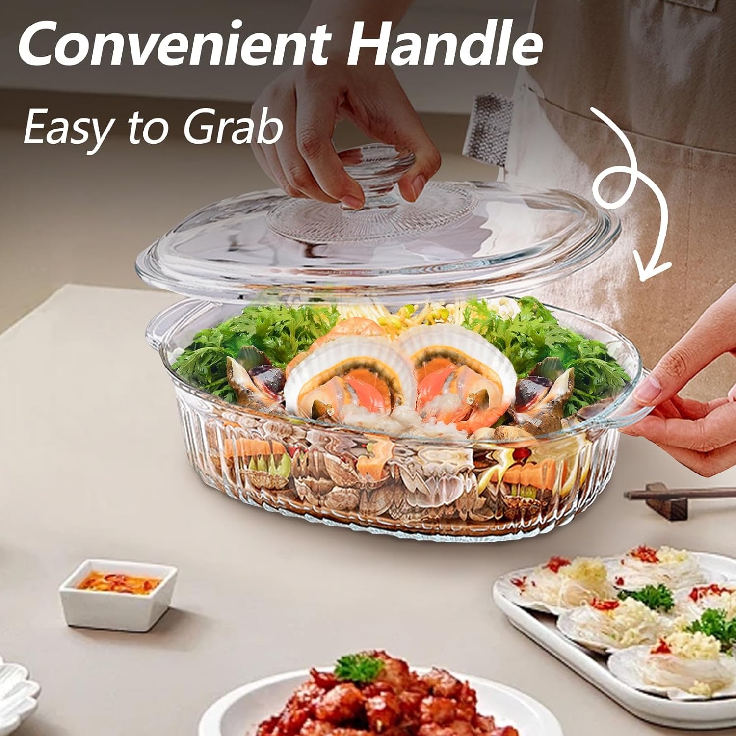 2.8L/3Qt Oval Glass Casserole Dish with Lid, Borosilicate Glass Baking Container for Oven Cooking Kitchen Storage
