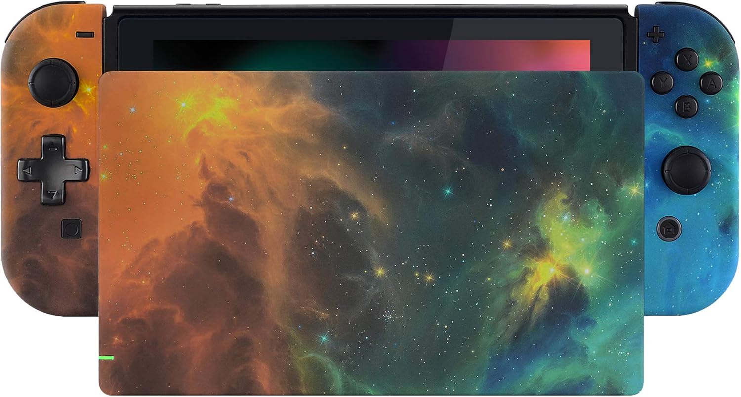 eXtremeRate Soft Touch Orange Star Universe Joycon Housing Shell (D-Pad Version) with Full Set Buttons for Nintendo Switch, Replacement Faceplate for Nintendo Switch Dock – Joy-Con Dock NOT Included