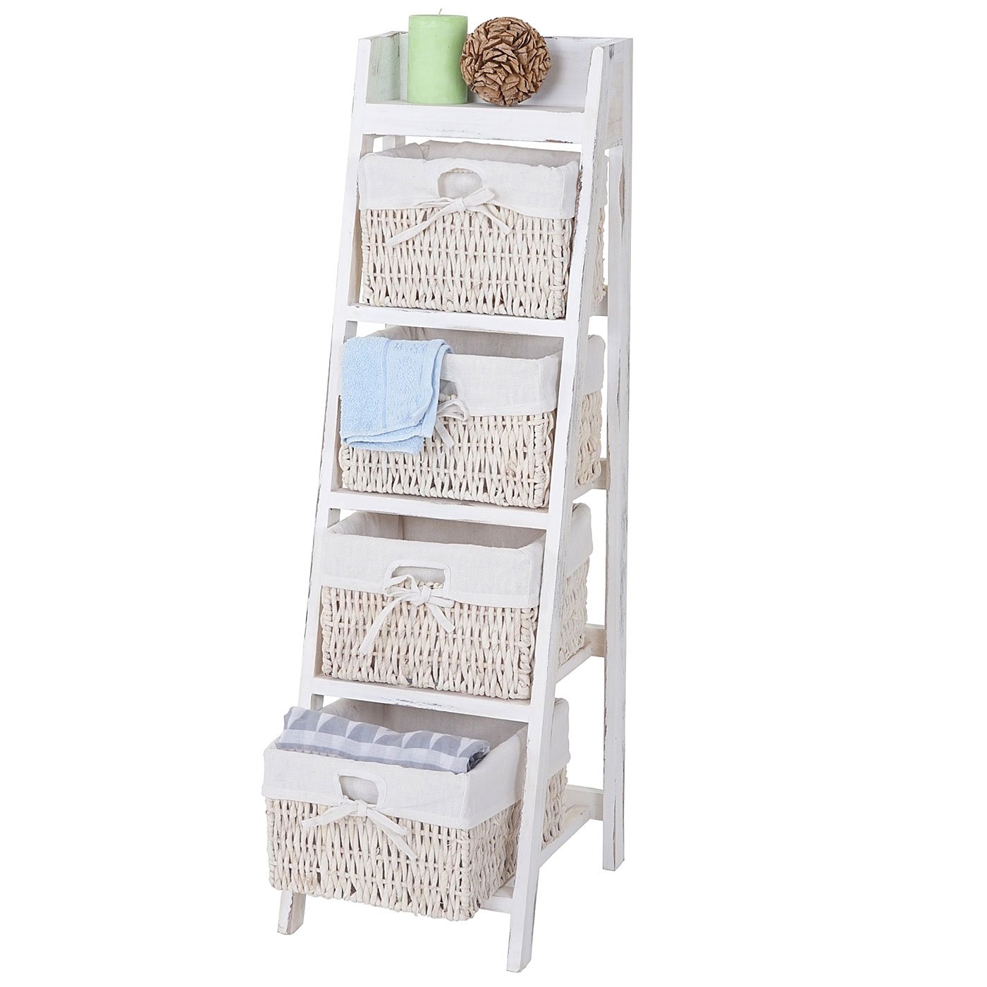 Estante goiana, estante independiente/escala con 4 cestas 101 x 30 cm, estilo shabby ~ blanco
