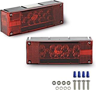 Wellmax Submersible 12V LED Trailer Tail Lights - Waterproof Low Profile Rectangular for RV Boat Trailer Marine DOT Compliant