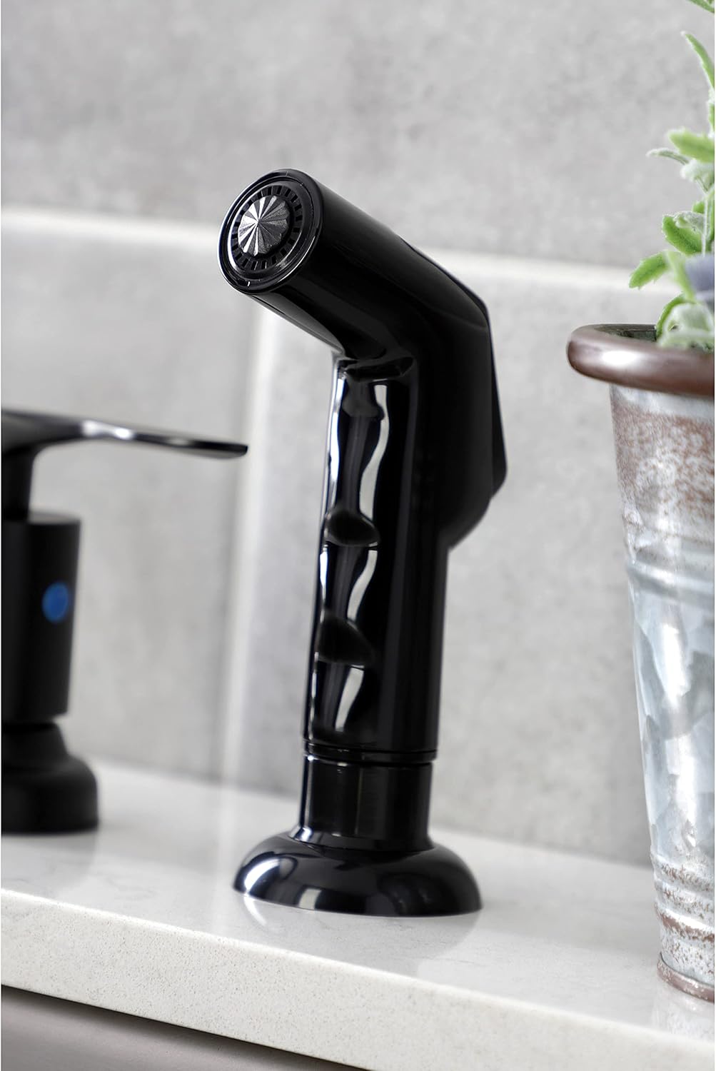 Kingston Brass FB7790SVLSP Serena Centerset Kitchen Faucet with Plastic Sprayer, Matte Black