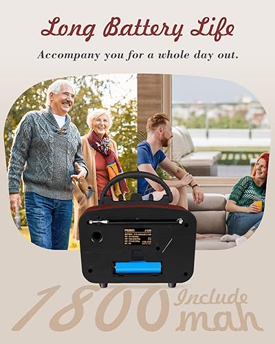 Miniatura 4 de PRUNUS J-180 - Altavoz Bluetooth de radio retro vintage con el mejor sonido, radio AM FM portátil con volumen fuerte, conexión inalámbrica Bluetooth