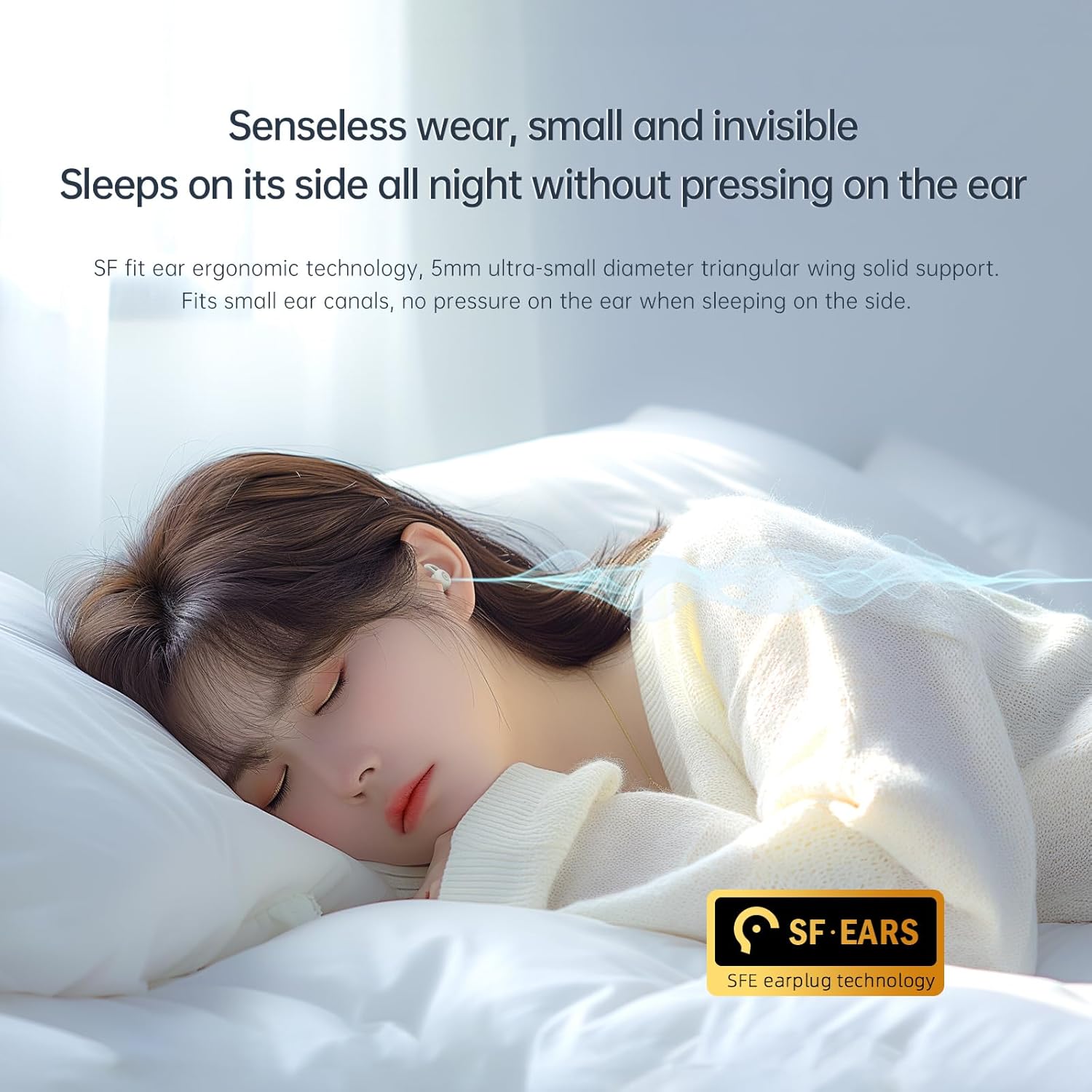 Woman sleeping comfortably with eppfun earbuds