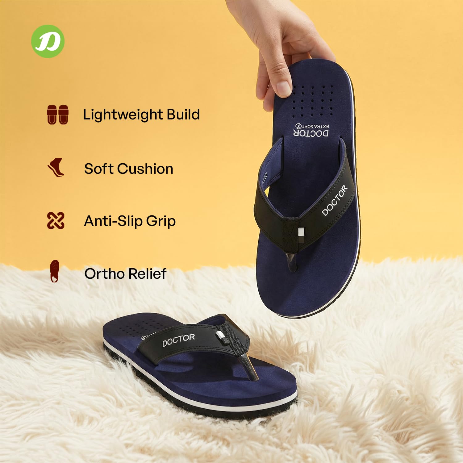 DOCTOR EXTRA SOFT Slipper Care Orthopaedic and Diabetic Comfort Doctor Slipper, Dr. Slipper, Flip-Flop, Slides and House Slipper for Men's D-24-Navy-7 UK 2