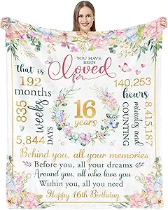 Restlusk 16th Birthday Gifts for Girls Sweet 16 Gifts for Girls for 16 Year Old Girl Happy Sixteen Birthday Decorations for Teen Girls Unique Birthday Gifts for 16 Year Old Teenage Girl Blanket