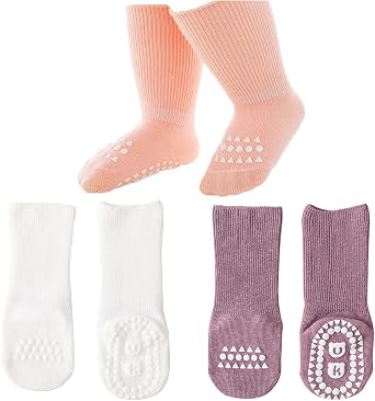 3 Pairs Infant Newborn Knee High Socks Baby Non Slip Anti Skid Crawling Toddler Socks with Grippers Premie Socks